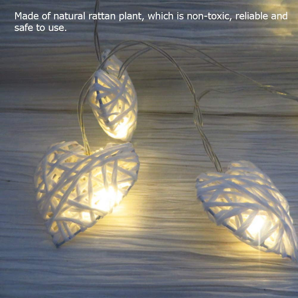 Premium White 3D Hollowed Rattan Heart Fairy Lights - 50 LEDs, 5m