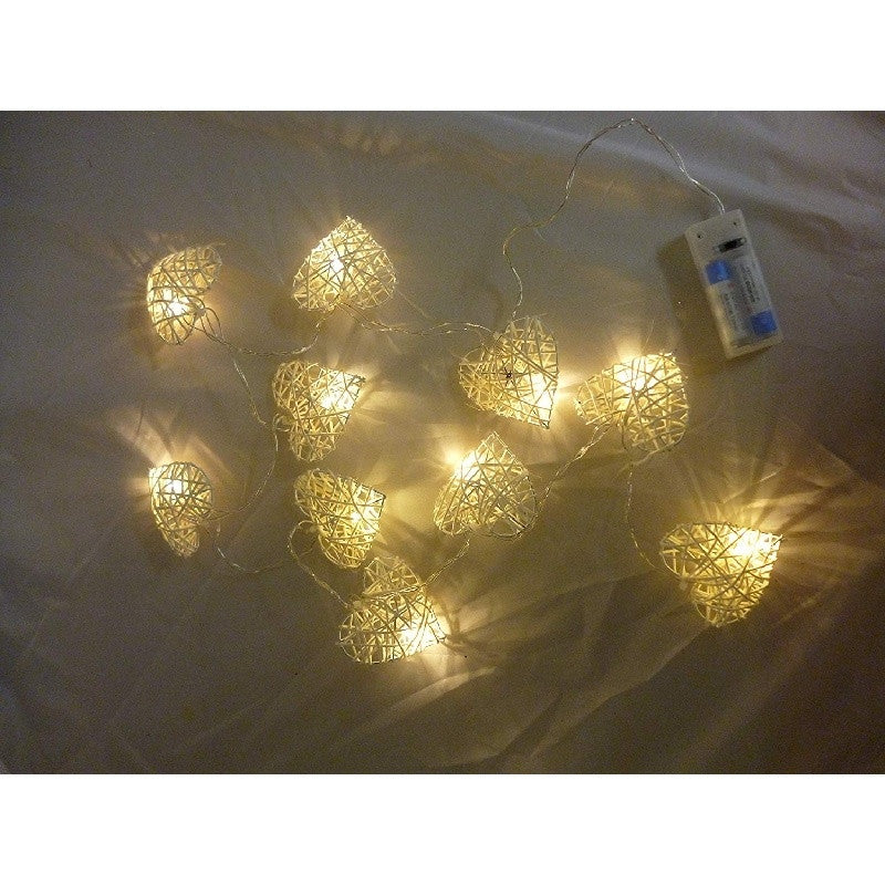 Premium White 3D Hollowed Rattan Heart Fairy Lights - 50 LEDs, 5m