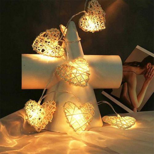 Premium White 3D Hollowed Rattan Heart Fairy Lights - 50 LEDs, 5m