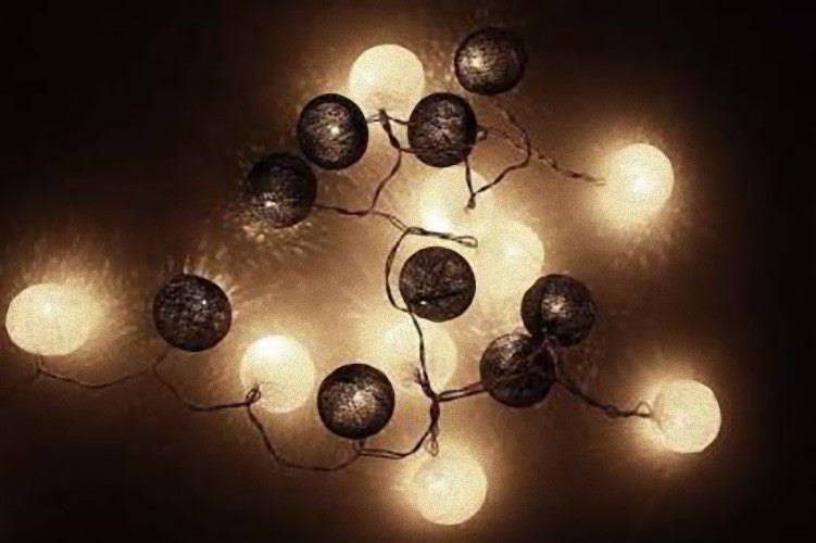 1 Set of 20 LED Black White 5cm Cotton Ball Battery Powered String Lights Xmas Gift Home Wedding Party Bedroom Decoration Outdoor Indoor Table Centrepiece - SuperSaverAU - view 3