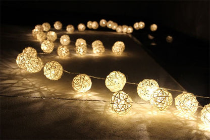 20 LED Cream Rattan Ball Lights Battery Powered for Elegant Decor