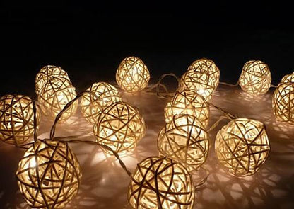 20 LED Cream Rattan Ball Lights Battery Powered for Elegant Decor