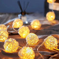 1 Set of Yellow 5cm Rattan Cane 50 Ball Battery Power LONG 5m String Lights Christmas Gift Home Wedding Party Bedroom Decoration Table Centrepiece - SuperSaverAU - view 1