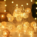 1 Set of Yellow 5cm Rattan Cane 50 Ball Battery Power LONG 5m String Lights Christmas Gift Home Wedding Party Bedroom Decoration Table Centrepiece - SuperSaverAU - view 2