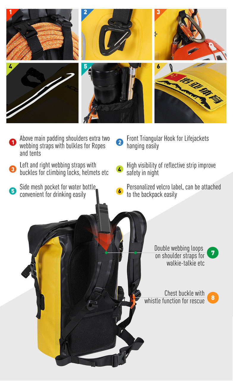 NOOYAH YELLOW 30L Waterproof Outdoor Sports Backpack - Reflective, Durable, Easy Clean - SuperSaverAU - view 4