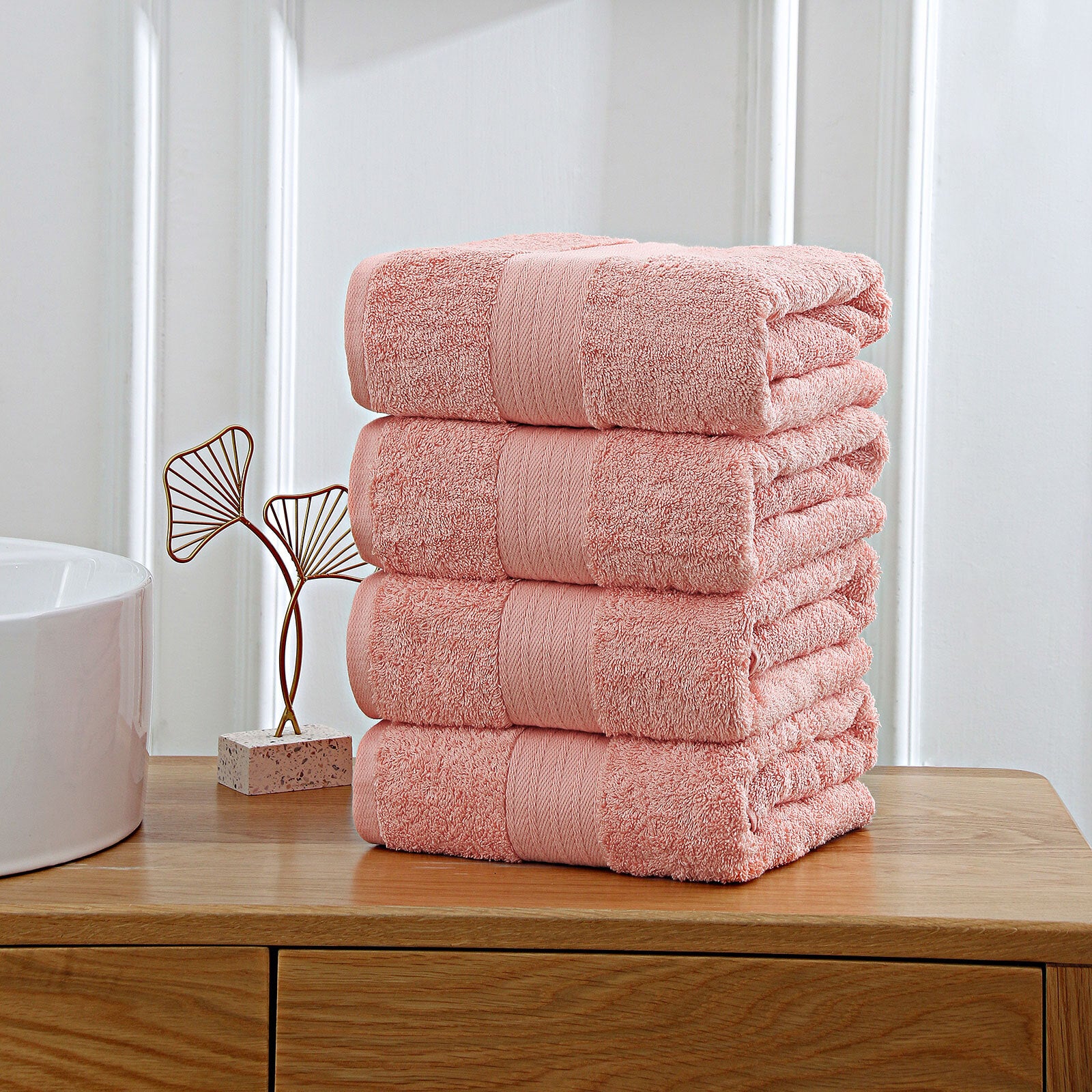 Linenland 4 Piece Bath Towels Set - Coral, 100% Cotton, OEKOTEX Certified, 68x137cm - SuperSaverAU - view 3