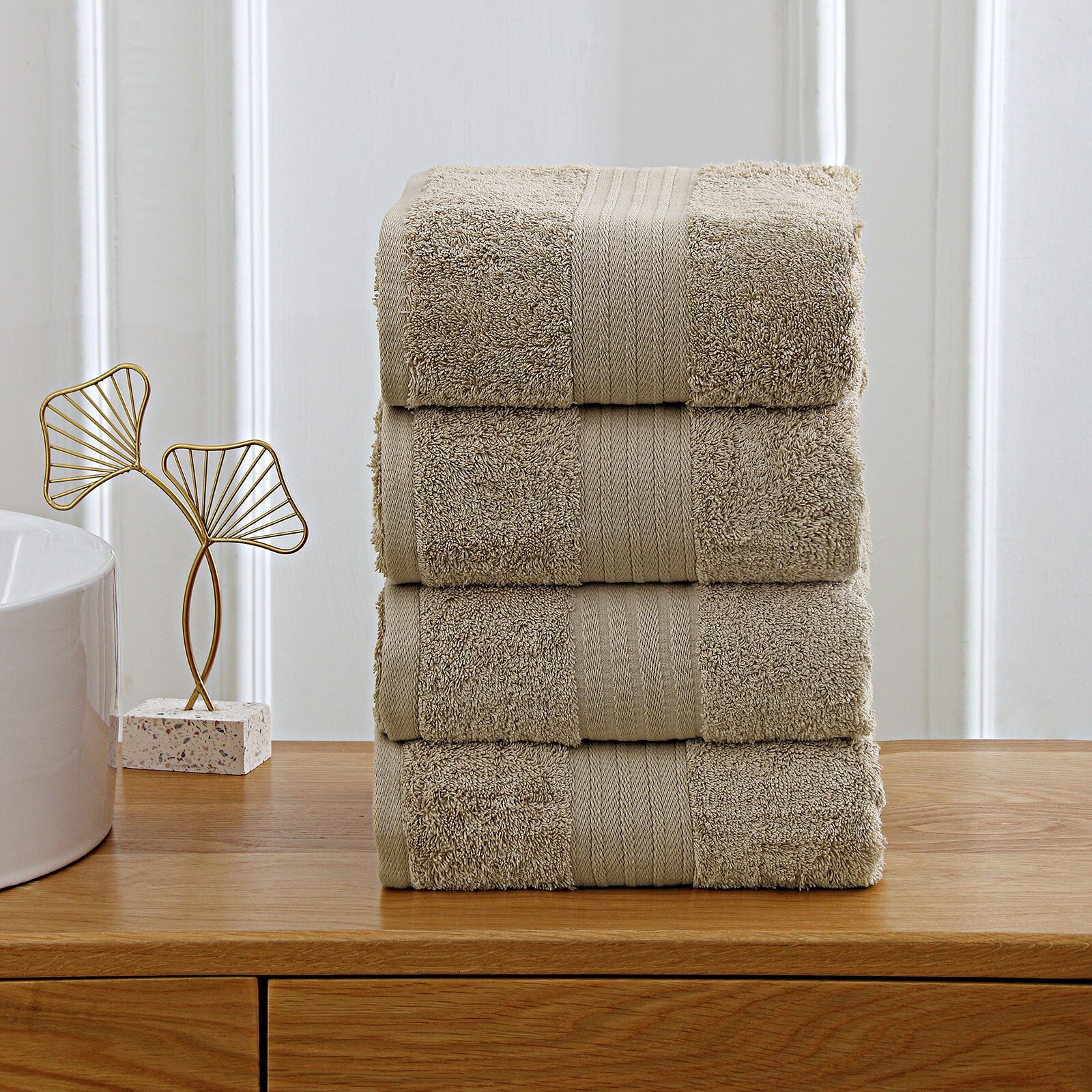 Linenland 4 Piece Cotton Bath Towels Set - Sandstone, 68x137cm, OEKOTEX Certified - SuperSaverAU - view 2