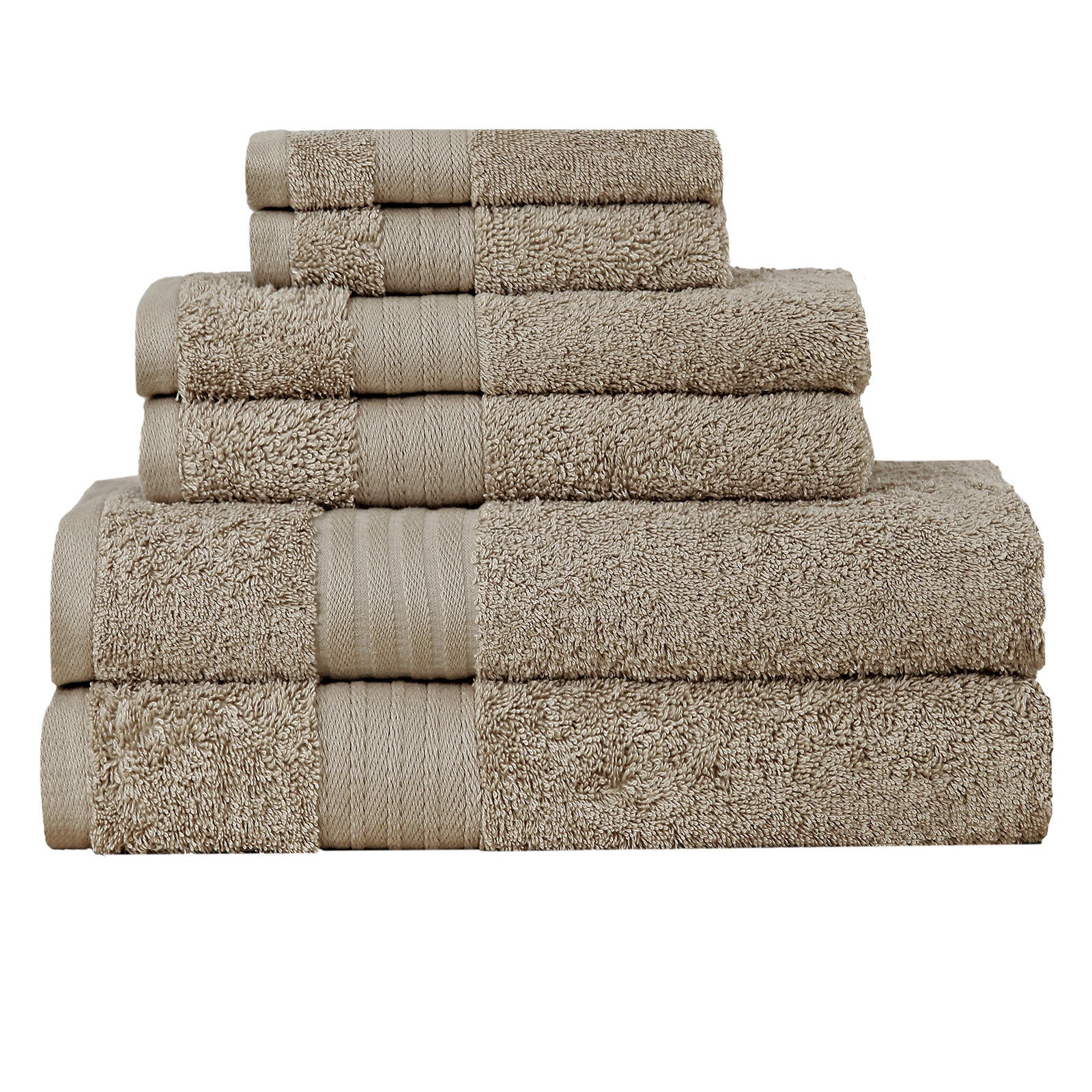 Luxury 6 Piece Soft & Absorbent Cotton Bath Towel Set - Sandstone, 100% Ring Spun Cotton - SuperSaverAU - view 1