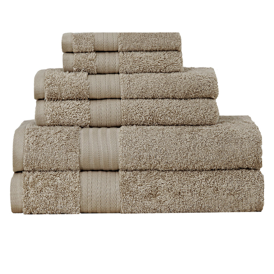 Luxury 6 Piece Soft & Absorbent Cotton Bath Towel Set - Sandstone, 100% Ring Spun Cotton - SuperSaverAU - view 1