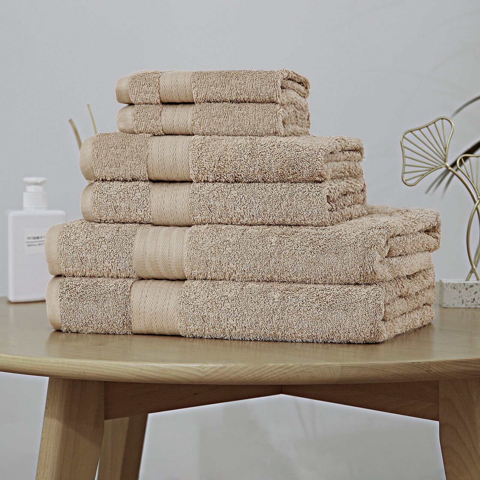 Luxury 6 Piece Soft & Absorbent Cotton Bath Towel Set - Sandstone, 100% Ring Spun Cotton - SuperSaverAU - view 3