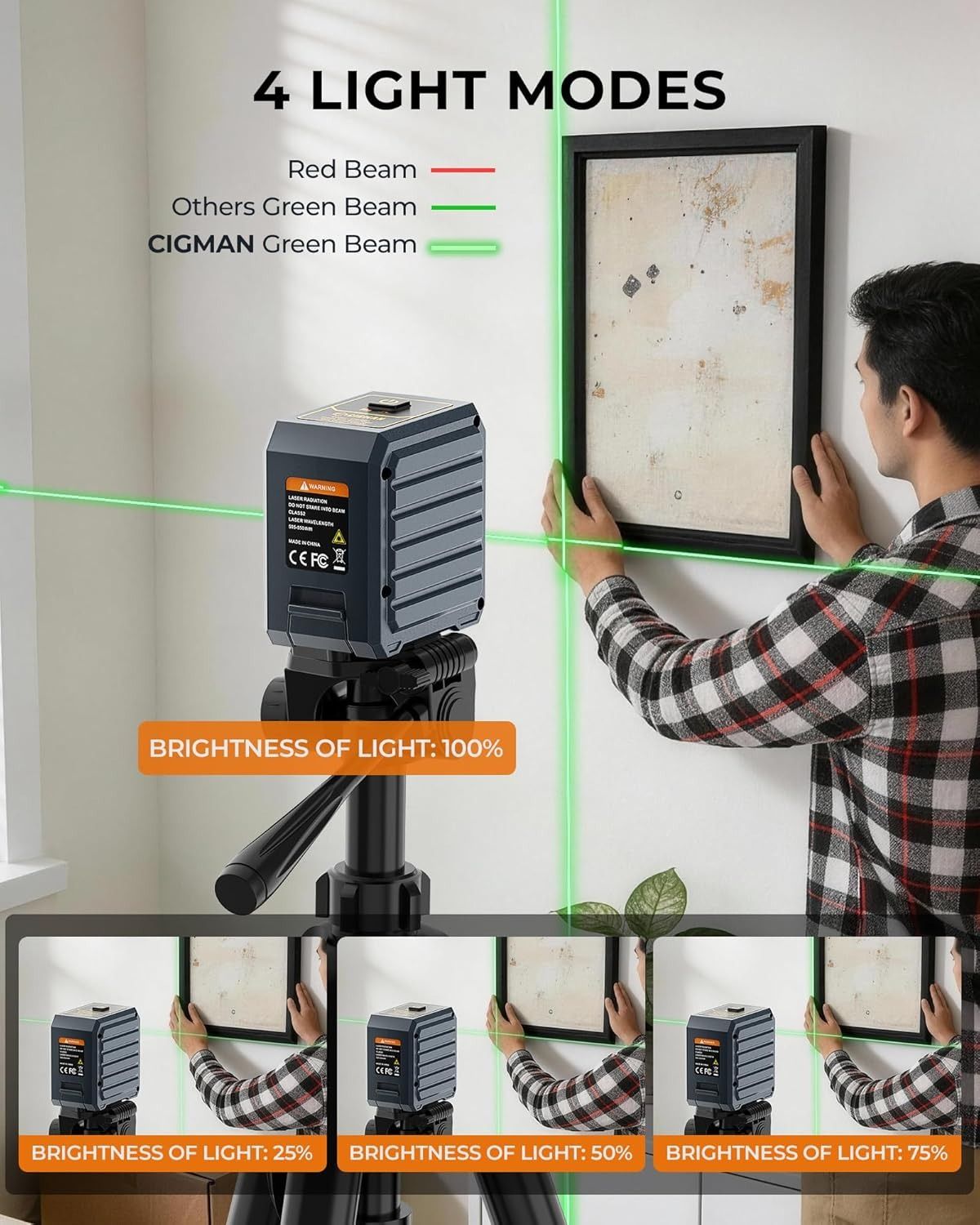 CIGMAN G01 Green Cross Line Laser Level with Self-Levelling - 100ft