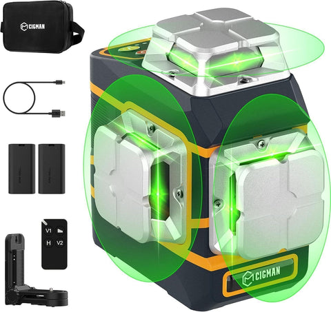 CIGMAN CM-801 3D Green Laser Level with Remote & 2 Batteries
