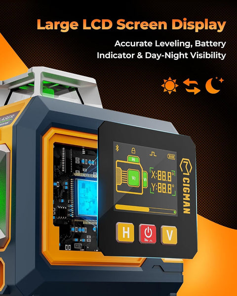 CIGMAN CM-S03 3x360° Green Laser Level with LCD & Bluetooth