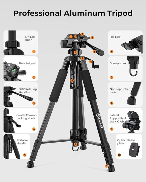CIGMAN 59-Inch Adjustable Laser Level Tripod with Phone Holder