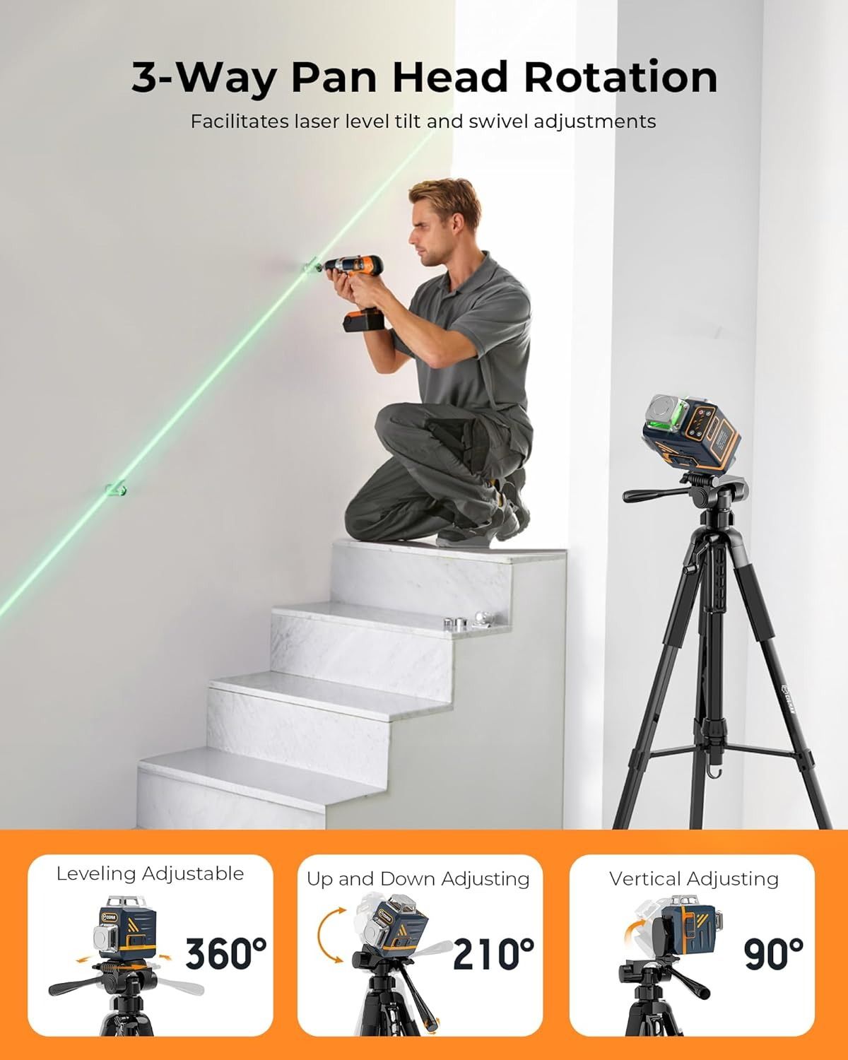 CIGMAN 59-Inch Adjustable Laser Level Tripod with Phone Holder