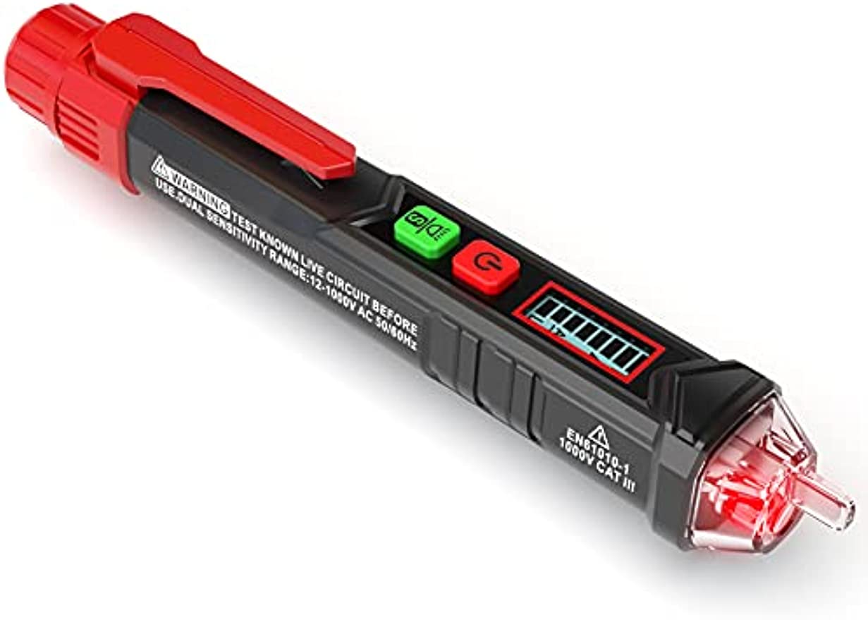 KAIWEETS HT100 Non Contact Voltage Tester AC Electricity Detect Pen 12V-1000V/48V-1000V Dual Range with LCD Display LED Flashlight Buzzer Alarm Wire Breakpoint Finder - SuperSaverAU - view 1