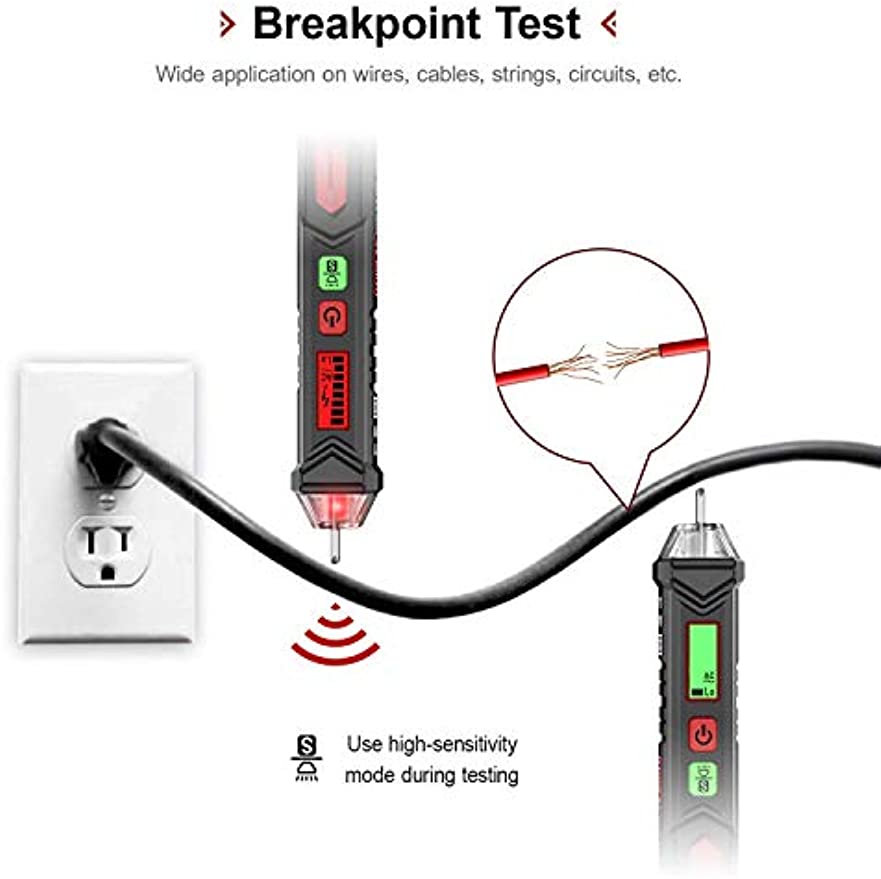 KAIWEETS HT100 Non Contact Voltage Tester AC Electricity Detect Pen 12V-1000V/48V-1000V Dual Range with LCD Display LED Flashlight Buzzer Alarm Wire Breakpoint Finder - SuperSaverAU - view 4