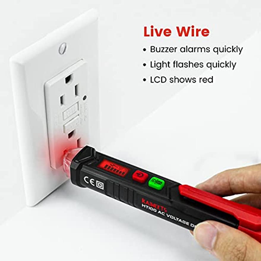 KAIWEETS HT100 Non Contact Voltage Tester AC Electricity Detect Pen 12V-1000V/48V-1000V Dual Range with LCD Display LED Flashlight Buzzer Alarm Wire Breakpoint Finder - SuperSaverAU - view 5