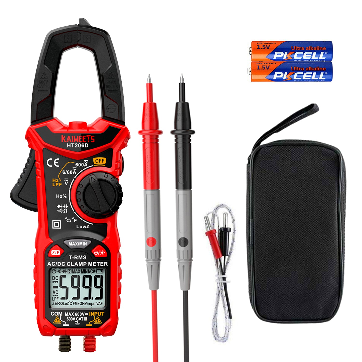 KAIWEETS HT206D Digital Clamp Meter T-RMS 6000 Counts