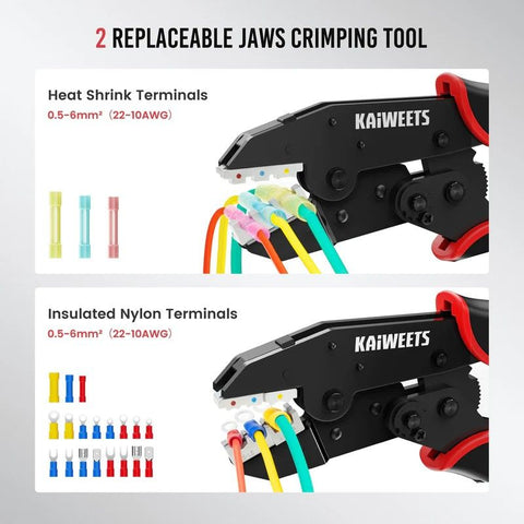 KAIWEETS KDC02 Ratchet Ferrule Crimping Tool for AWG 22-10 Connectors