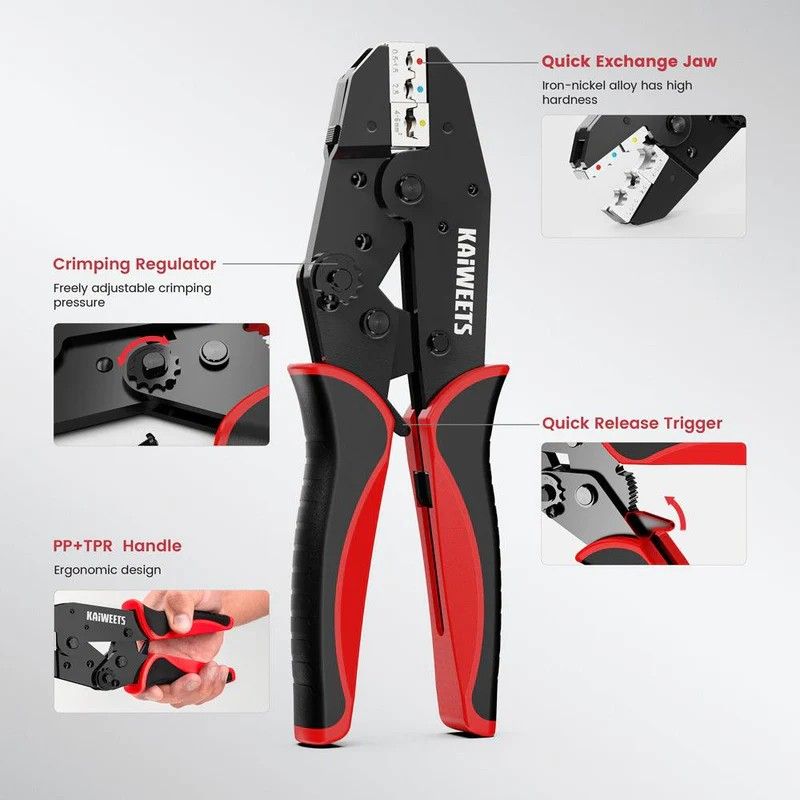 KAIWEETS KDC02 Ratchet Ferrule Crimping Tool for AWG 22-10 Connectors