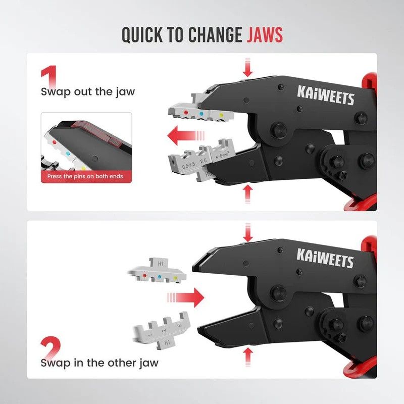 KAIWEETS KDC02 Ratchet Ferrule Crimping Tool for AWG 22-10 Connectors