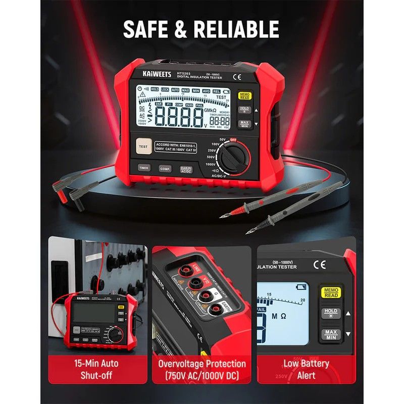 KAIWEETS Megohmmeter Insulation Resistance Tester with DAR/PI - 100GΩ
