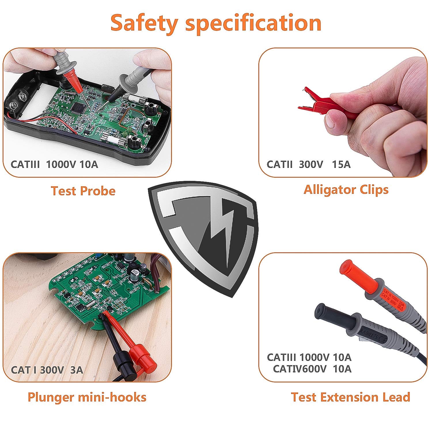KAIWEETS Soft Silicone Electrician Test Leads Kit CAT III 1000V & CAT IV 600V with Alligator Clips and Needle Probe for Fluke/AstroAI/INNOVA Multimeter Electronic Clamp Meter 8PCS - SuperSaverAU - view 10