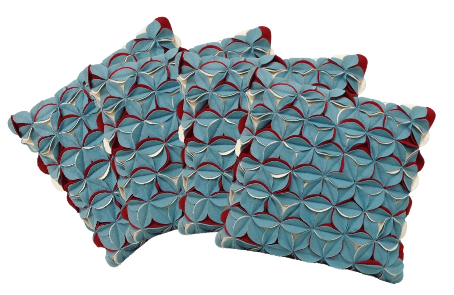 Amelie Aqua Blue & Red 3D Textured Cushion Covers - Pack of 4, 40cm x 40cm - SuperSaverAU - view 1