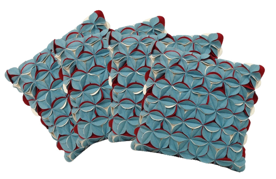 Amelie Aqua Blue & Red 3D Textured Cushion Covers - Pack of 4, 40cm x 40cm - SuperSaverAU - view 1