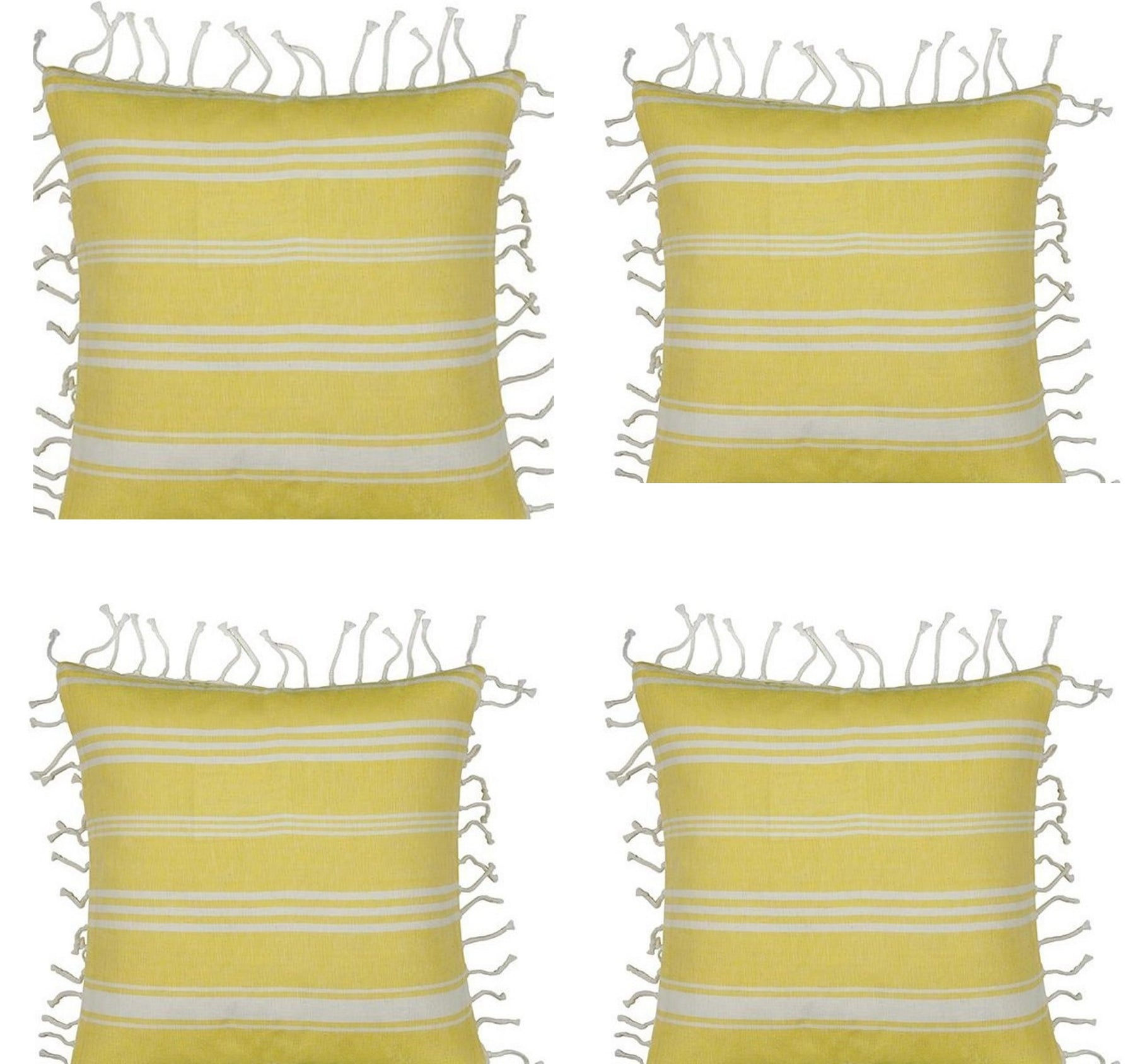 Fresh Yellow & White Striped Cushion Covers Pack of 4, 40cm x 40cm with Tassels - SuperSaverAU - view 1