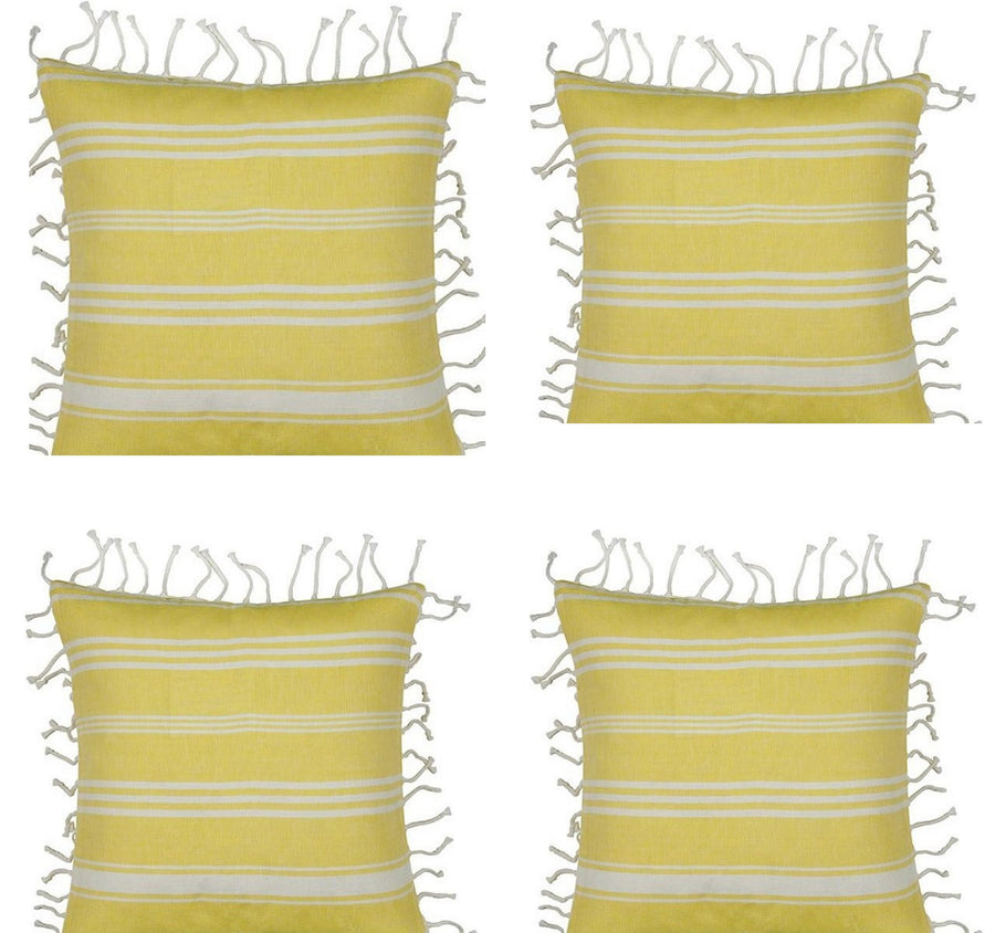 Fresh Yellow & White Striped Cushion Covers Pack of 4, 40cm x 40cm with Tassels - SuperSaverAU - view 1