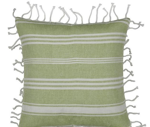 Fresh Green & White Striped Cushion Cover 40cm x 40cm with Knotted Tassels - SuperSaverAU - view 1