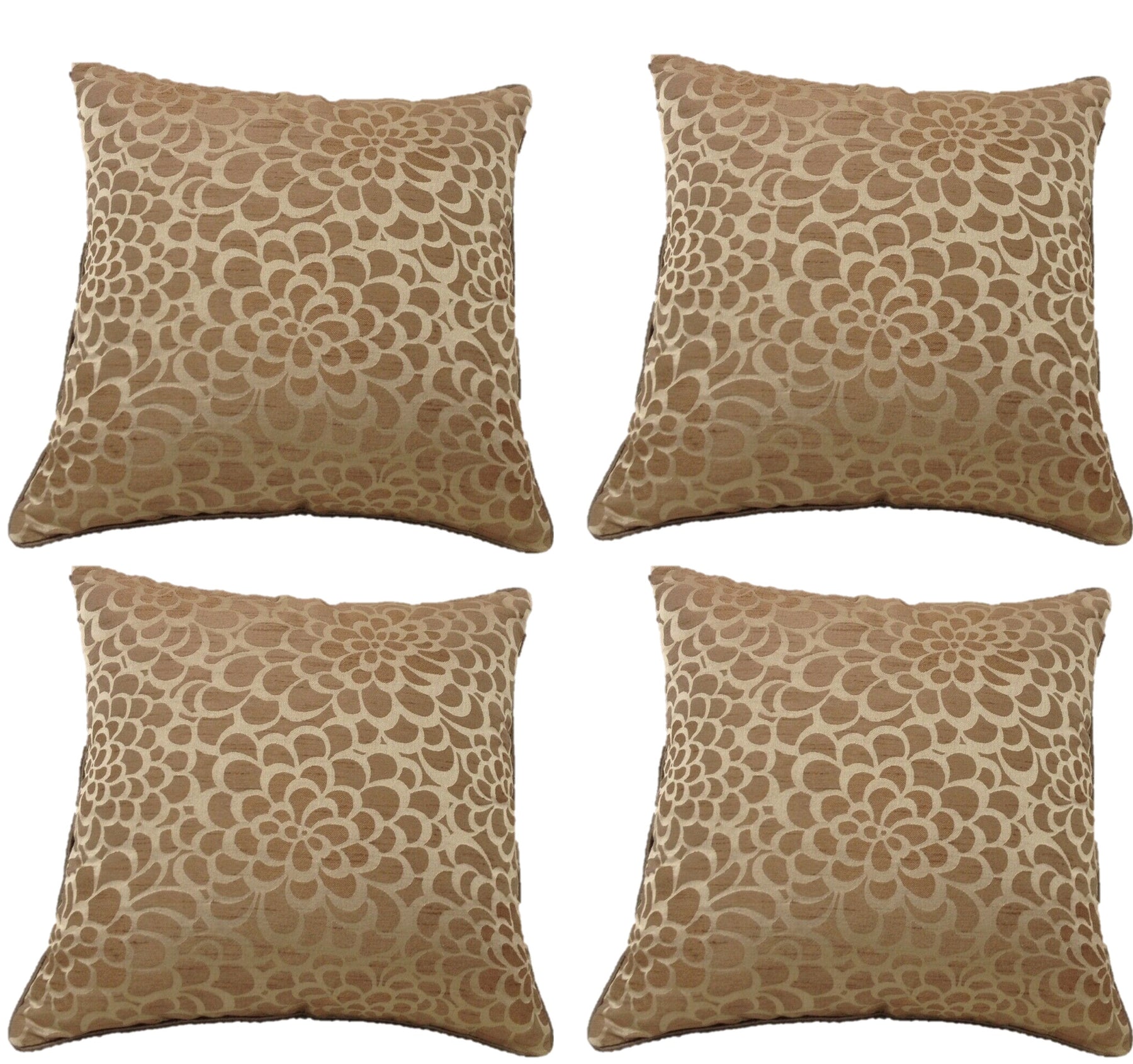 Flower Beige Cushion Covers - Pack of 4, 40cm Square, Floral Contemporary Design - SuperSaverAU - view 1