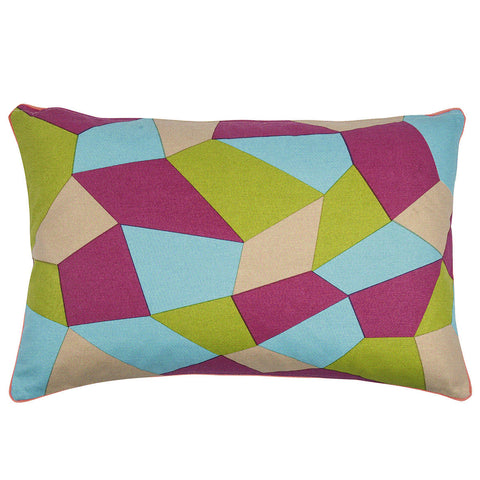 Geo Green Cushion Cover 40x60cm - Multicoloured Cotton Rectangle with Zipper - SuperSaverAU - view 1