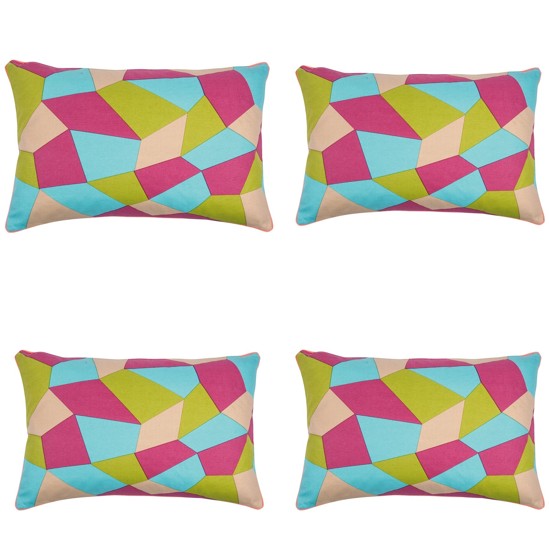Geo Green Cushion Covers Pack of 4, 40x60cm, Multicoloured Geometric Design - SuperSaverAU - view 1