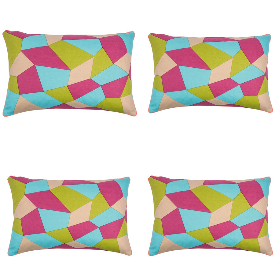Geo Green Cushion Covers Pack of 4, 40x60cm, Multicoloured Geometric Design - SuperSaverAU - view 1