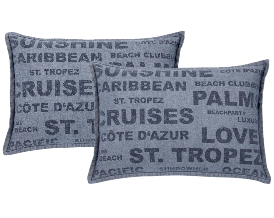 Denim Sunshine Cushion Covers Pack of 2, 40cm x 60cm, Beach Wording Theme - SuperSaverAU - view 1