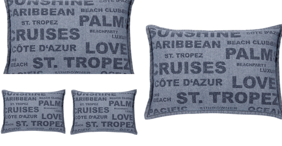 Denim Sunshine Cushion Covers Pack of 4, 40cm x 60cm, Nautical Wording Theme - SuperSaverAU - view 1