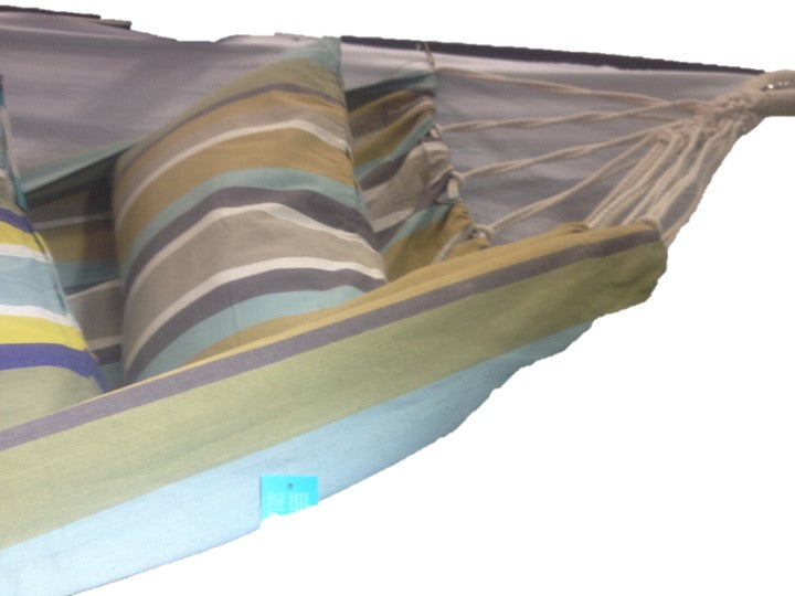 Corban Aqua Hammock 220x140cm - Multicoloured Stripes, Heavy Duty Ends - SuperSaverAU - view 3