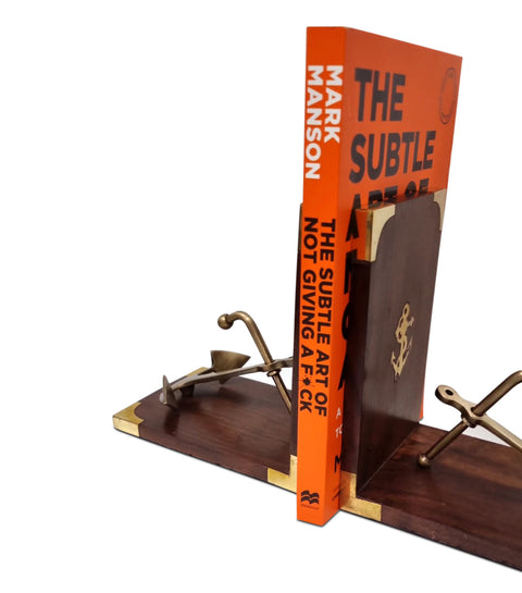 Brass Bookend – Anchor, Hand Crafted, Antique Finish, 300mm x 100mm x 170mm - SuperSaverAU - view 1