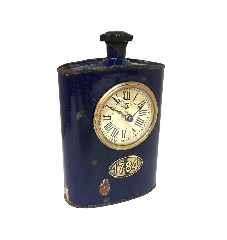 Old Iron Drinking Flask Table Clock - Hand Crafted, Antique Finish, 140mm x 55mm x 210mm - SuperSaverAU - view 1