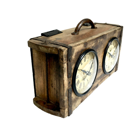 Brick Mould Dual Dial Clock - Hand Crafted, Antique Finish, 320mm x 100mm x 170mm - SuperSaverAU - view 2