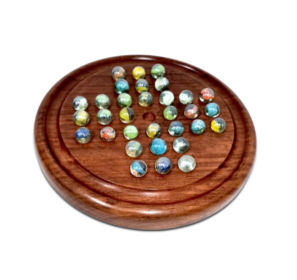 Wooden Solitaire Game – Marble Balls, 220mm Dia, Hand Crafted, Decorative - SuperSaverAU - view 1