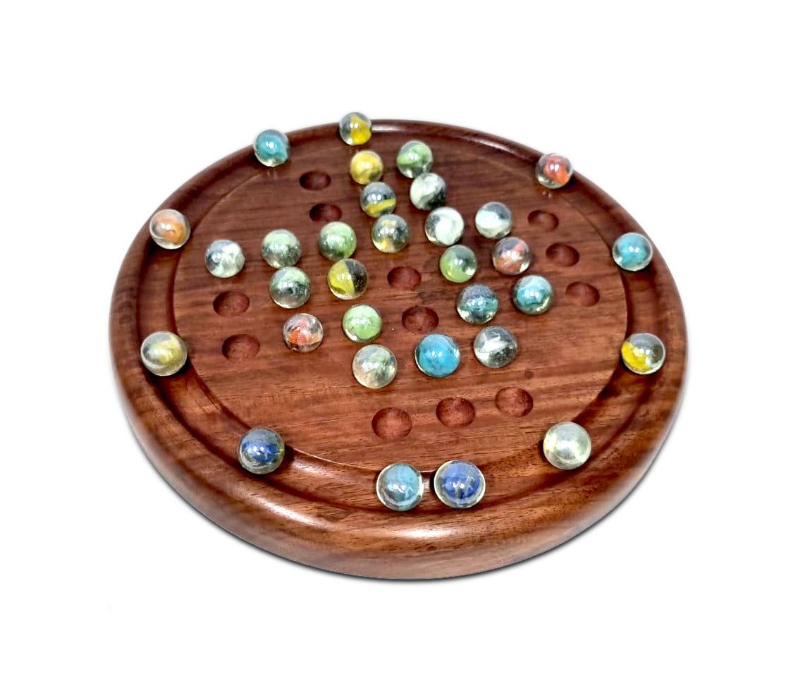 Wooden Solitaire Game – Marble Balls, 220mm Dia, Hand Crafted, Decorative