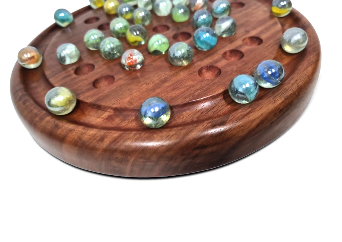 Wooden Solitaire Game – Marble Balls, 220mm Dia, Hand Crafted, Decorative