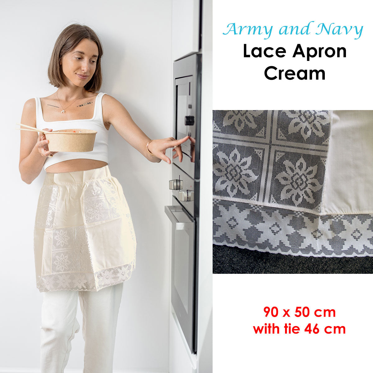Army and Navy Lace Apron Cream, Filigree Lace Design, 90 x 50 cm - SuperSaverAU - view 2
