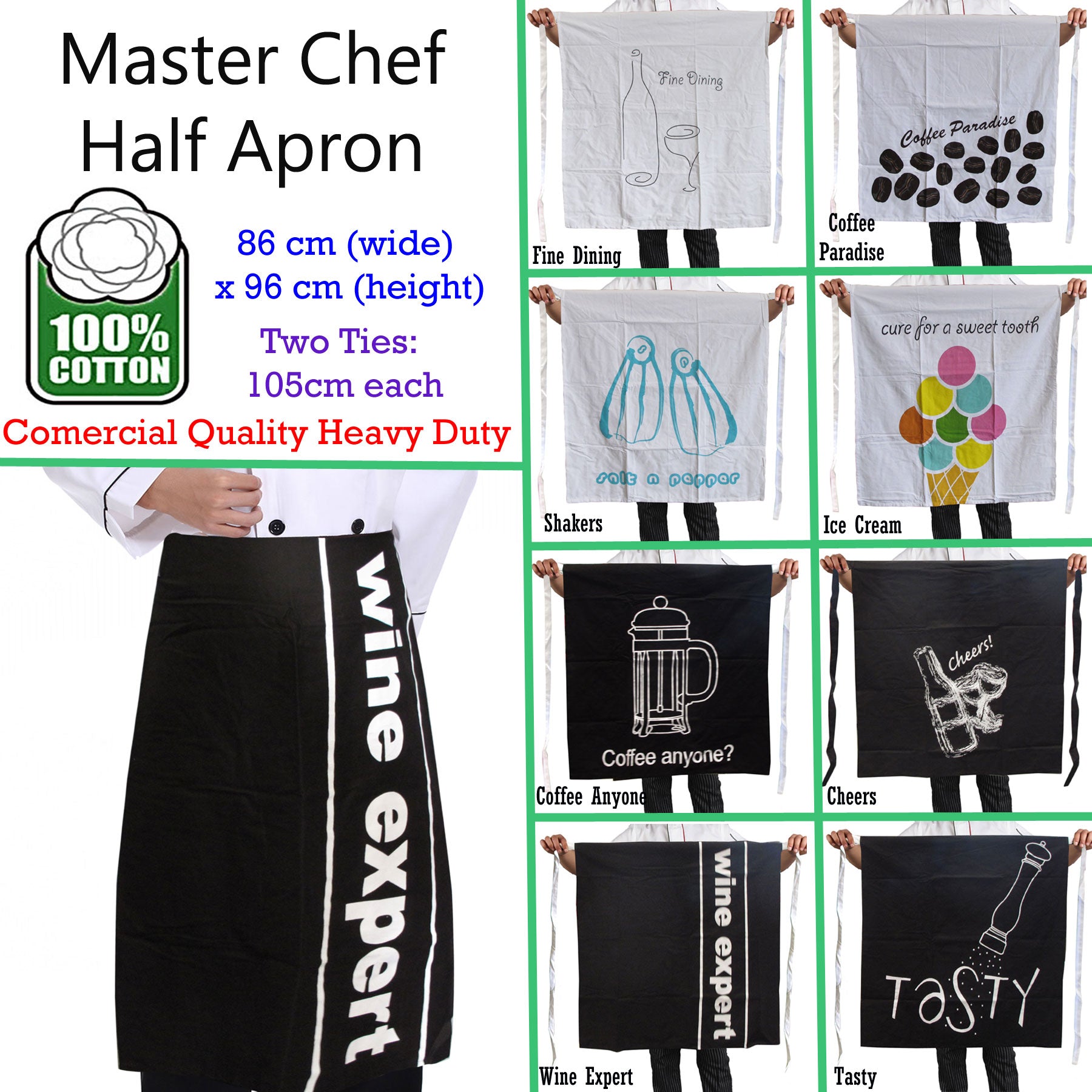 Master Chef Half Kitchen Apron 100% Cotton Heavy Duty 86 x 96 cm - Fine Dining - SuperSaverAU - view 1