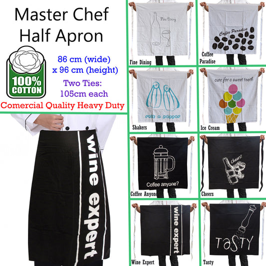 Master Chef Half Kitchen Apron 100% Cotton Heavy Duty 86 x 96 cm - Fine Dining