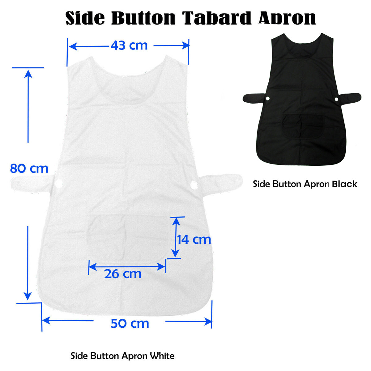 Ladies Women Side Button Tabard Apron Black 50x80 cm - Stylish & Practical